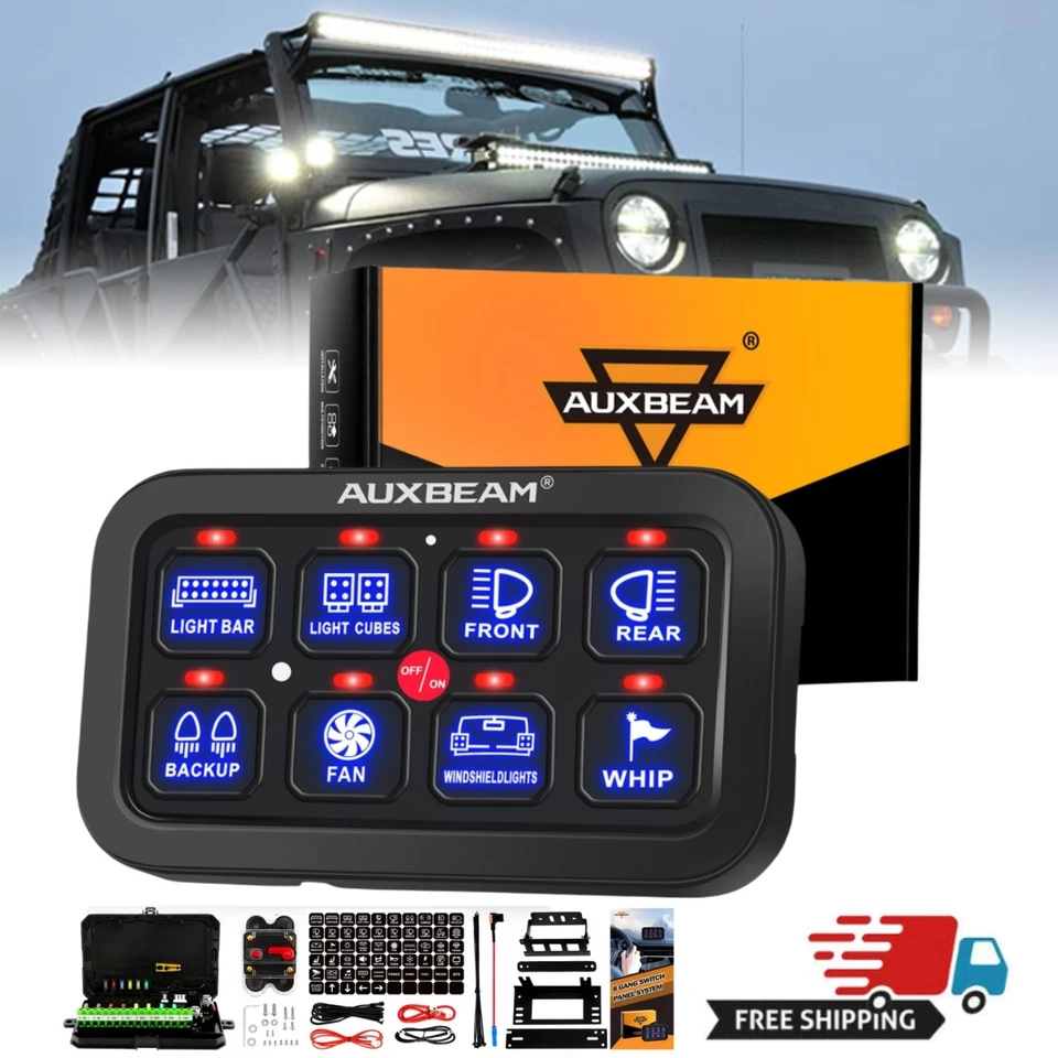 AUXBEAM 8 Gang On-Off Control Switch Panel Electronic Relay System For Jeep JK Foto 1 de 4