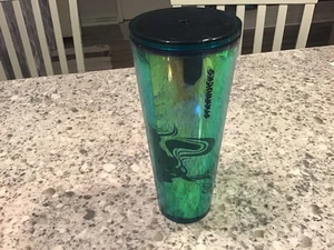 2023 Starbucks Holographic Teal "Glacier Dichronic" Mermaid Tumbler 24 oz. Mit Deckel - Bild 1 von 5