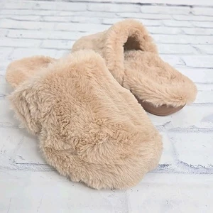 Vionic Gemma Slippers Shoes Womens 9 Slip On Slide Mule Fuzzy Orthotic Tan Soft - Picture 1 of 12