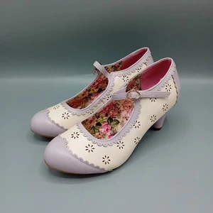 Joe Browns Mary Janes Heels UK 8 Womens Purple White Floral Round Toe FLT03-DM - Picture 1 of 10