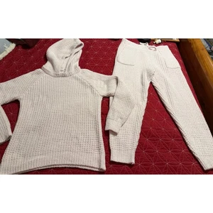 SOFTIES Mujer Waffle Tejido Salón Conjunto de 2 piezas Sudadera con Capucha Pantalones Rosa Claro Talla L - Imagen 1 de 12