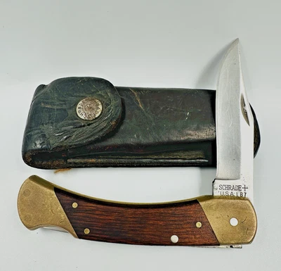 Navaja de bolsillo plegable vintage Tío Henry Schrade+ LB7! Estados Unidos con funda Foto 1 de 4