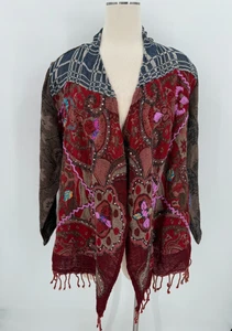 Soft Surroundings Womens 100% Wool Embroidered Cardigan Size Small Boho Artsy - Picture 1 of 13
