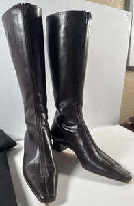 Michael Kors Box Heel Knee High Chocolate Leather Women Zip Boots Sz 6 M VGood - Picture 1 of 24