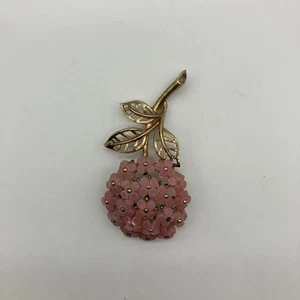 Vintage Trifari Forget Me Not Pink Flower Gold Tone Bouquet Brooch Signed - Picture 1 of 5
