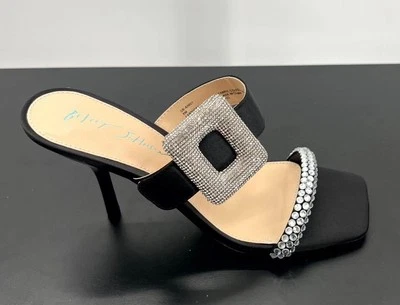 Betsey Johnson Anny Strappy Womens 8M Black Rhinestone Square Toe Stiletto Heel - Image 1 of 4