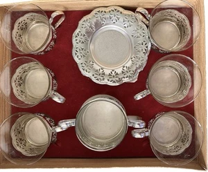 Schott Mainz Jena Vetro Silverplate Tazze Piattini e Zuccheriera Scatola Originale LEGGI - Foto 1 di 14