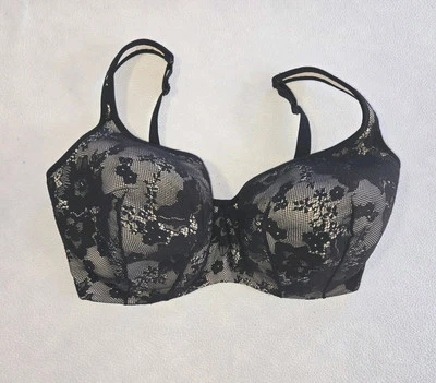 Cacique Balconette Bra 38H Black Lace Underwire Molded Cups Comfort Straps - Image 1 of 4