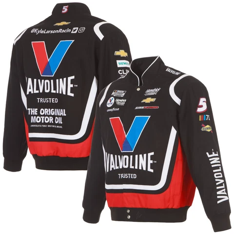 2023 Nascar Kyle Larson  JH Design Valvoline Cotton Twill Black Red  Jacket new Cover
