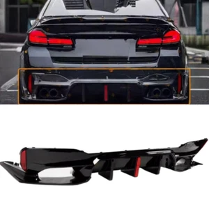 Big Fin LED Rear Bumper Diffuser Set Gloss Black For BMW G30 G38 M5 Style 17-23 - Picture 1 of 5