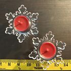 Christmas  Glass Snowflake Tealight Candle Holder Set Of 2 Red Candles
