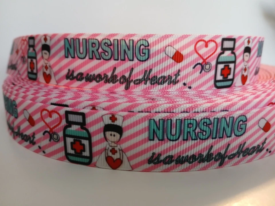 Grosgrain Ribbon Nursing is a Work of Heart Medical Awareness Doctor Hospital - Image 1 of 1