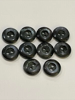 VTG lot MOP abalone shell buttons 10 dyed black Dark sew through small carved - Image 1 of 4