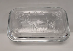 Piatto frigorifero burro Arcoroc France vintage con mucca sul coperchio vetro trasparente - Foto 1 di 9