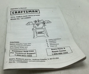 Original Craftsman  10” Table Saw Manual. 137.248850 - Picture 1 of 6