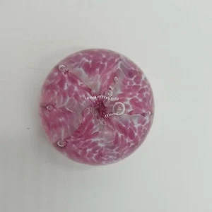 Art Glass Paperweight with Pink White and Bubbles Stamped in Glass  - Picture 1 of 10