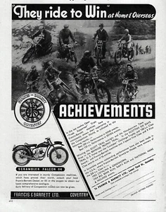 1954 Francis-Barnett Falcon 64 Scrambler Moto Stampa Originale Annuncio - Foto 1 di 1