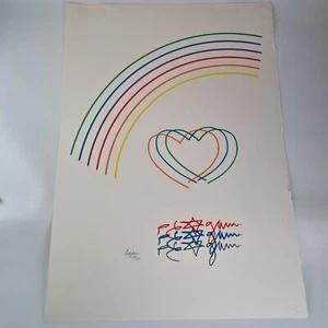 Yaacov Agam Signed Colour Print Rainbow Over Hearts Limited Edition 158/200 - Picture 1 of 12