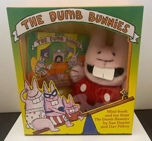 DUMB BUNNIES Sue Denim & Dav Pilkey Hardcover Mini Book & Dumb Bunny Plush RARE - Bild 1 von 5