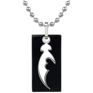 Colgante con patrón tribal de etiqueta de perro recortada de titanio en una cadena de bolas de acero inoxidable - Imagen 1 de 3