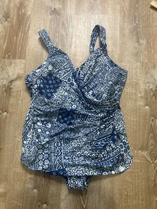 Lands End Badeanzug 20 W blau weiß Paisley Wickel Einteiler Bauchkontrolle gebraucht, in einwandfreiem Zustand - Bild 1 von 8
