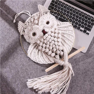 Hand-woven Owl Dream Catcher Wall Hanging Medium Macrame Tassel Boho Decor DIY - Image 1 of 4