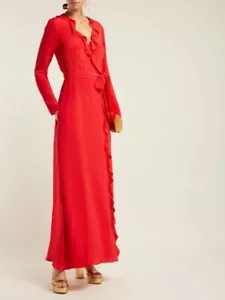 Maxi abito rosso GOAT Hollywood con volant 100% seta taglia UK 12 US 8 - Foto 1 di 11
