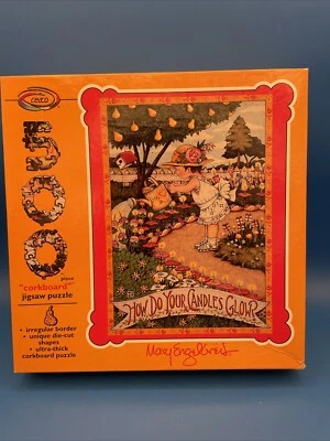Mary Engelbreit CANDLES GLOW Corkboard 500 Piece Puzzle Whimsy Shapes COMPLETE! - Image 1 of 4