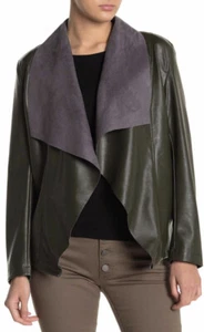 Tahari Faux Leather Moto Jacket Size Large Forest Night NWT MSRP 118 Deep Green - Picture 1 of 7
