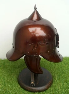 German fireman helmet copper finish with display wooden stand wearable armour - Picture 1 of 7