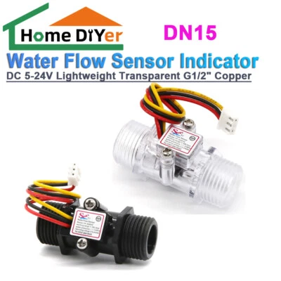 DC 5-24V Lightweight DN15 Transparent G1/2" Copper Water Flow Sensor Indicator - Image 1 of 4