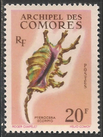Comoro Islands #52 (A9) VF MINT LH - 1962 20fr Pterocera Scorpio Sea Shell Cover
