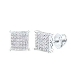 0.50cttw Diamond Stud Square Mens Earrings 10k White Gold Screw Back - Picture 1 of 2