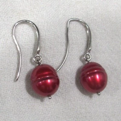 HONORA Maroon Red Oval Pearl Sterling Silver Drop Dangle Hook Earrings - Image 1 of 4