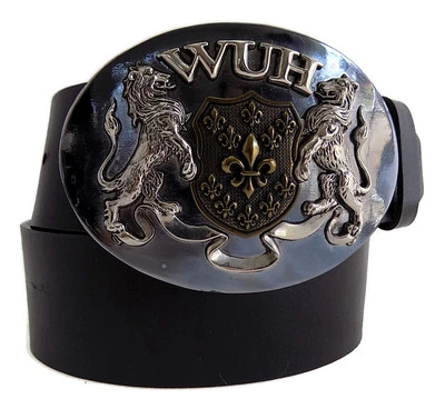 WASHED UP HOLLYWOOD 1.75" LION FLEUR HERALDIC PEWTER BRASS 065PB WUH BELT BUCKLE - Image 1 of 4