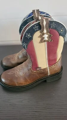 Como Nuevas RARAS Mujeres JUSTIN "Chellie" Botas Gitanas EE. UU. BANDERA Tema Todo Cuero - 6B Foto 1 de 4