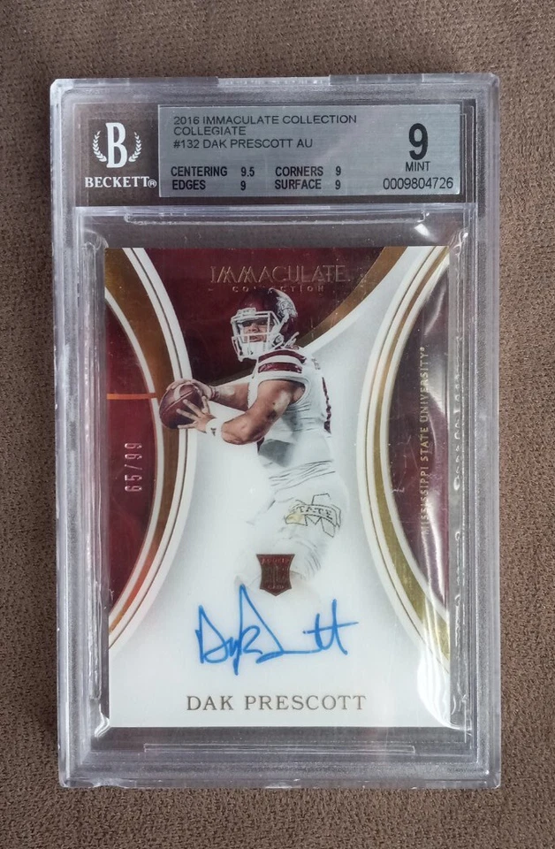 2016 Immaculate Collection Collegiate Dak Prescott RC Rookie Auto /99 BGS 9 Mint - Image 1 of 3