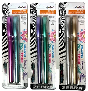 Doodlerz Zebra Gel Pens 0.8mm Medium Point Metallic Ink Pink Purple Gold Silver - Picture 1 of 16