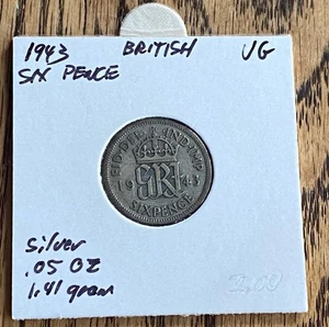 1943 GROSSBRITANNIEN KING GEORGE VI SIXPENCE - SILBER - NACHLASSFUND - Bild 1 von 2