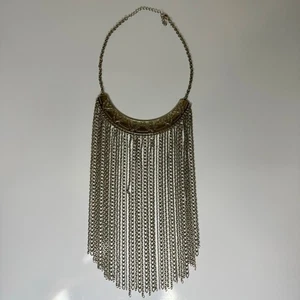 Damen Silber Kette Fransen Halskette Statement Latz Metall Konzert Tribal - Bild 1 von 3