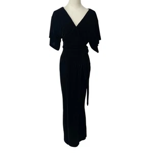 NWT Velvet Maxi Dress XXS Black Wrap V Neck Batwing Sleeve Whimsigoth High Slit - Picture 1 of 13