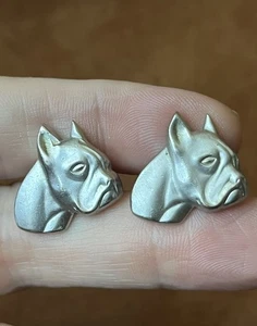 Vtg Boxer Dog SWANK Cuff Links terrier animal breeders kennel club Silver Tone - Picture 1 of 6
