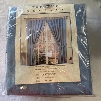 Tab Top Drapery Style:Driftwood Color: Delft Blue 42"x84" One Panel Cottagecore - Image 1 of 4
