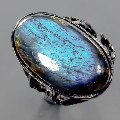 Кольцо ручной работы с натуральным лабрадоритом 38 карат + серебро 925 пробы размер 8,5/B-R4193 - Изображение 1 из 4