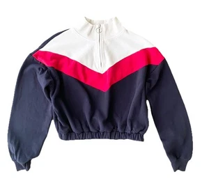 DIVIDED H&M Basic Red White Blue Zip Neck Cropped Sweatshirt 10 12 Girl Youth - Picture 1 of 3