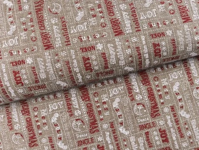 JUTE Stoff Dekostoff Weihnachten Schneeflocken ROT WEIß NATUR EUR 10,98/m - Bild 1 von 2