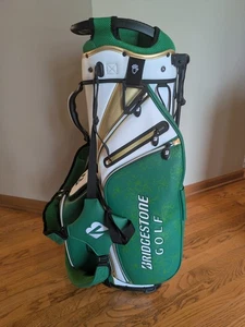 Bridgestone Spring Major Staff Stand Carry Bag Green/White w/Rain Hood MINT - Picture 1 of 6