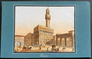 stampa antica 1837 Audot Firenze Piazza del Duomo acciaio acquerello veduta - Picture 1 of 5