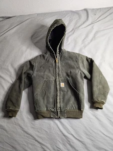 Vintage Carhartt Quilted Lined Canvas Jacket Youth Size Medium Green Y06 MOS EUC - Picture 1 of 9
