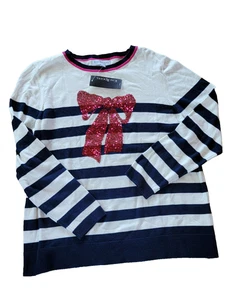 Kim Rogers Women's Christmas Lightweight Striped Sweater Size PL MSRP $48 - Picture 1 of 5